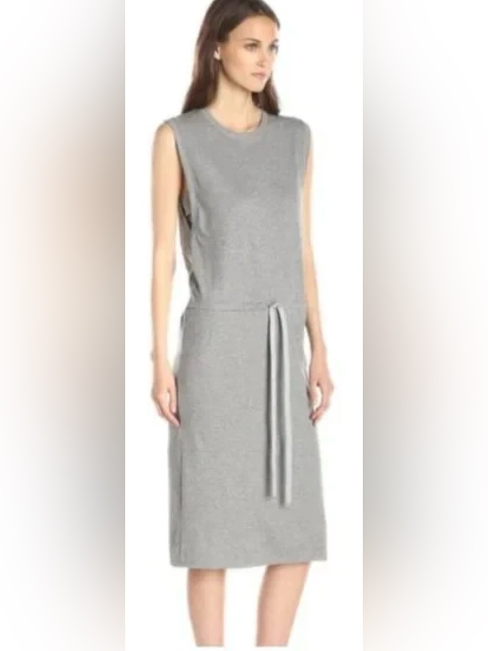 Theory Caneil Cotton Sleeveless Gray Dress Drawstring Waist Sz Large EUC